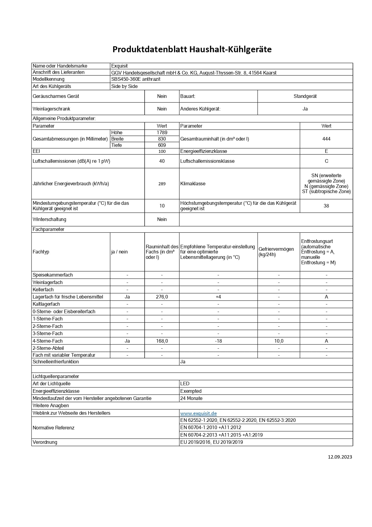 Exquisit Side by Side SBS450360E Anthracite 444 L Volume Side by