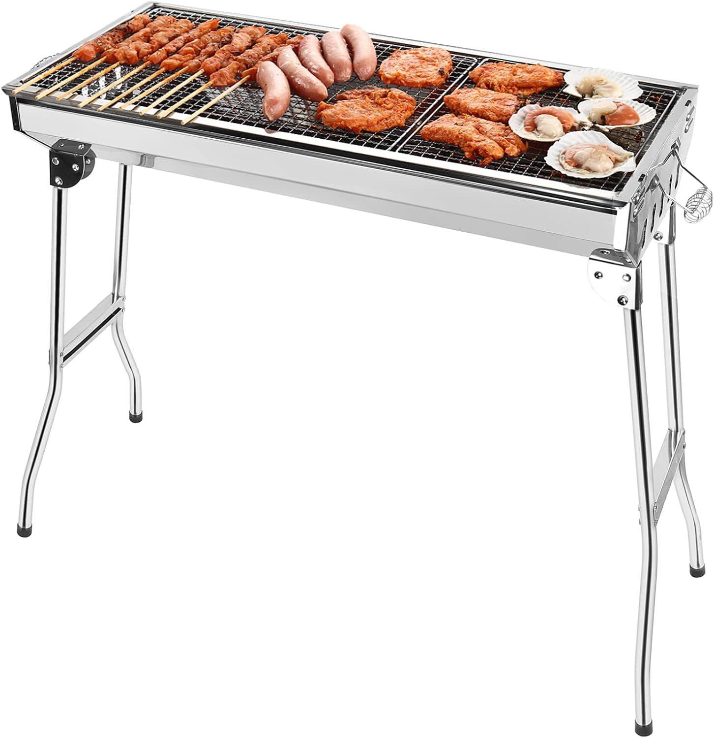Grandma Shark BBQ Grill, Portable Folding Charcoal Barbecue Grill, Stainless Steel Charcoal