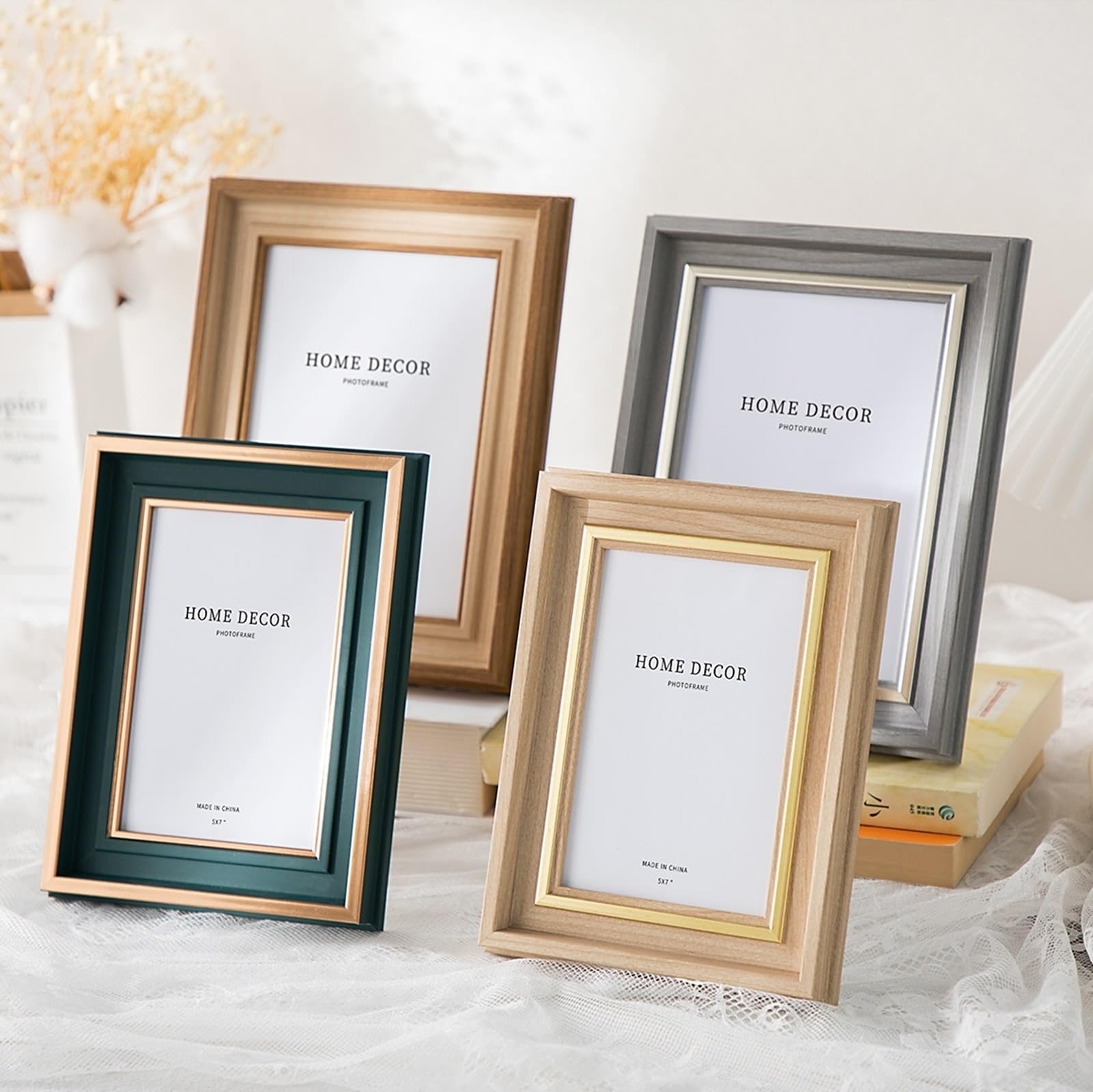 Cadre photo rectangulaire en MDF et acrylique - 15,24 x 20,32 cm - Pour table - Affichage horizontal et vertical - Gris argenté