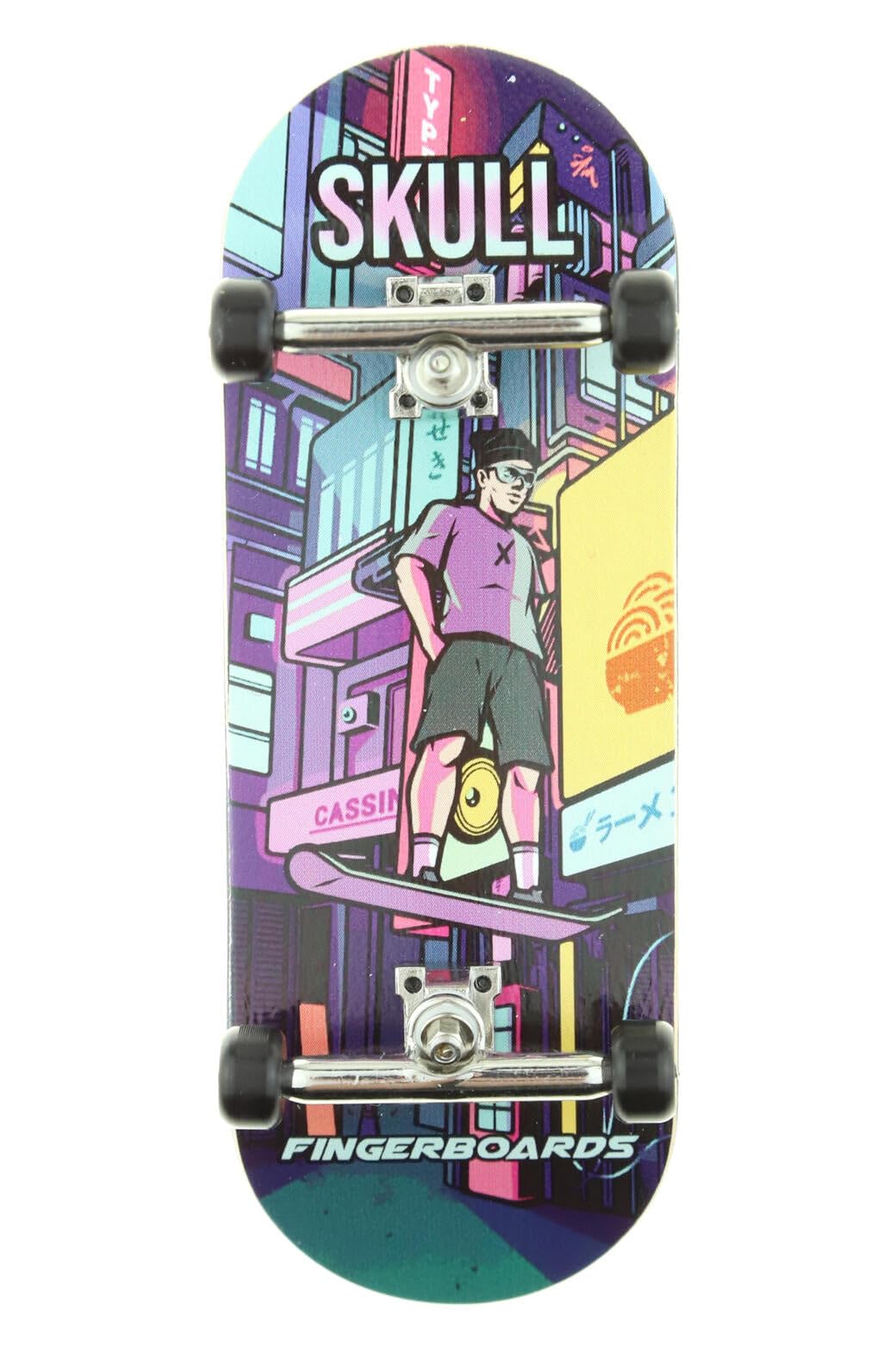 Skull Fingerboards® Back to The 80s 34mm Pro Complete Professional Wooden Fingerboard Mini Skateboard 5 PLY with CNC Bearing Wheels