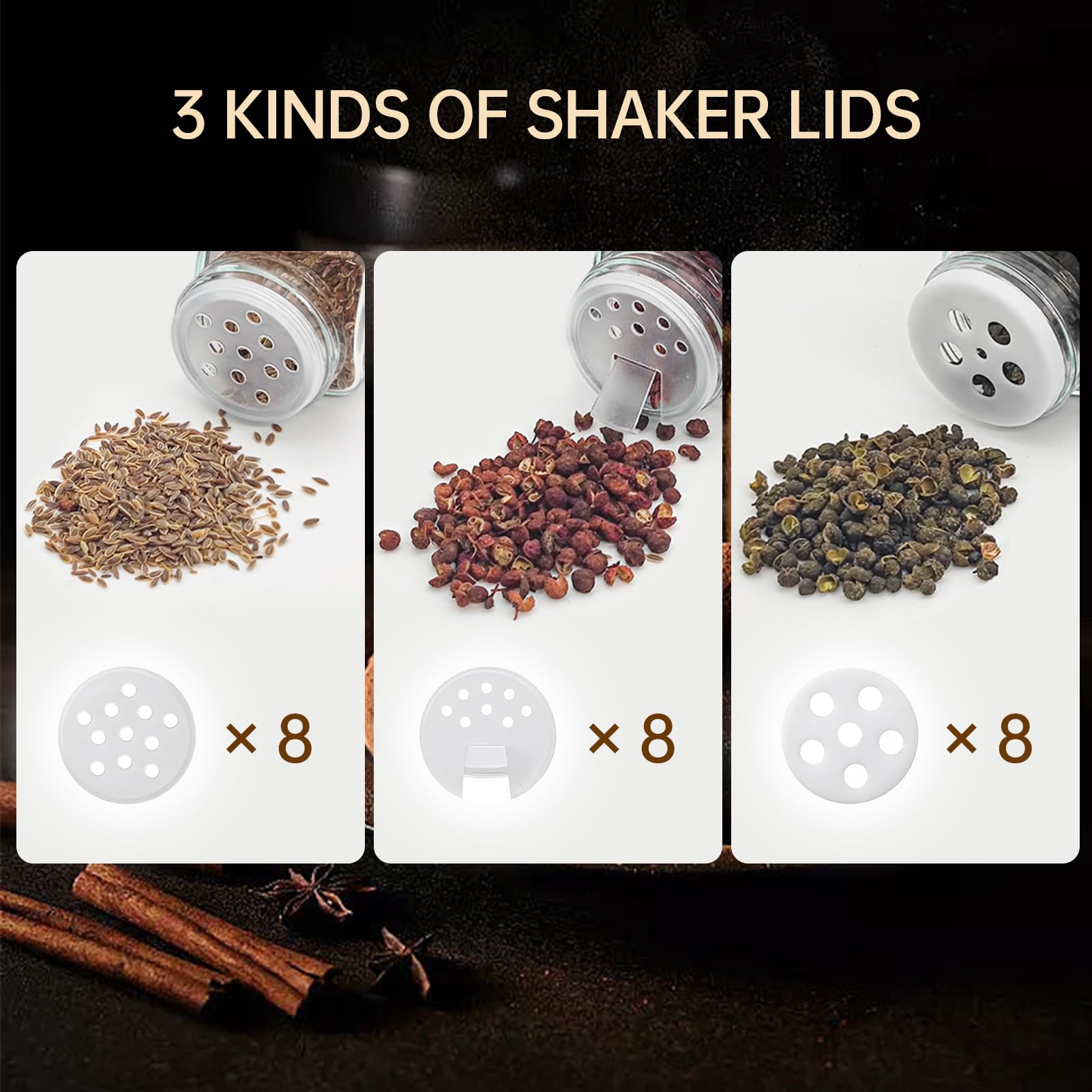 Quadratische Gewürzbehälter, Glas-Gewürzdosen-Set, 12 oder 24 Stück, 113 Ml, mit 3 Streudeckeln, Etiketten, Trichterbürste für Küchenschrank, Schublade, Speisekammer, Organizer (24PCS)