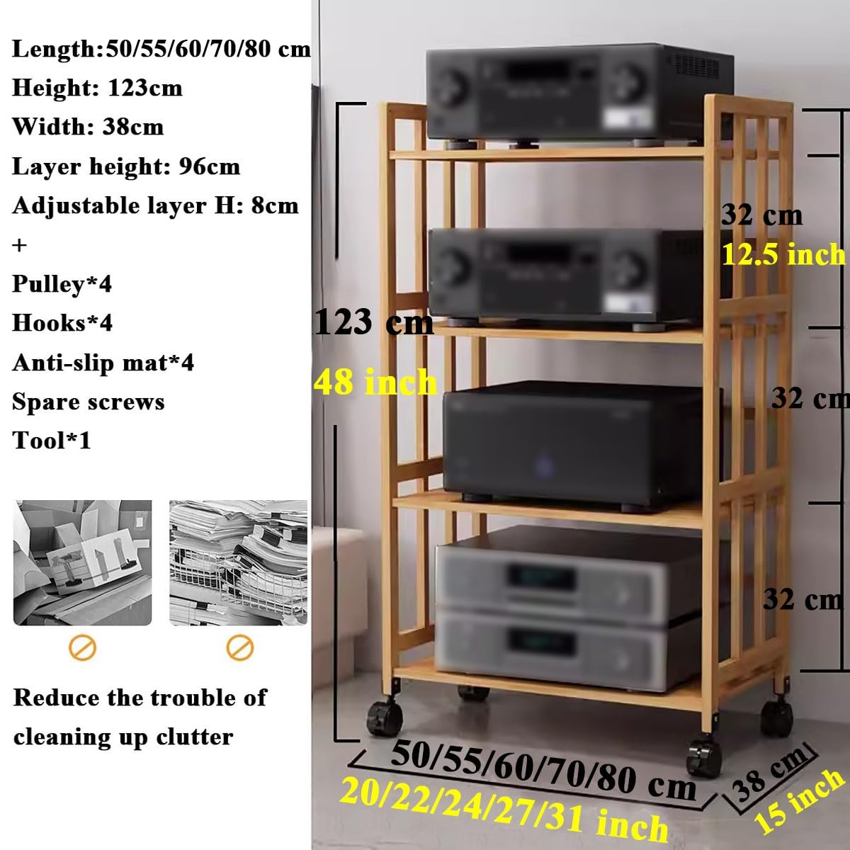 5-poziomowy stojak do przechowywania, mobilna półka audio/wideo na odtwarzacze DVD/CD, gramofony i sprzęt stereo, idealny do salonu i biura