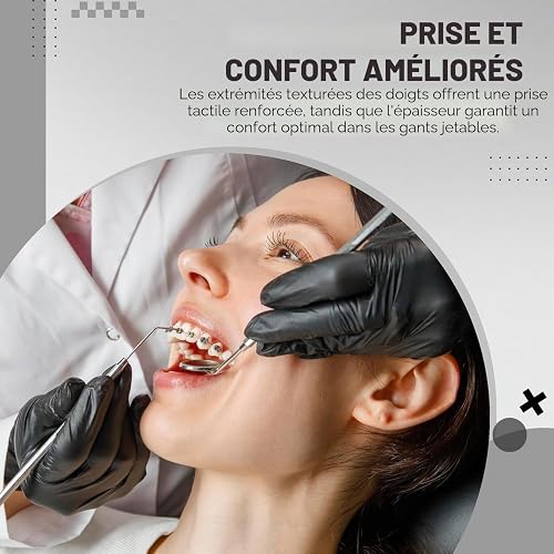 K-MART Gants jetables multi-usages en nitrile noir, non poudrés gant nitrile extra résistants - Boîte de 100 (noir, Large) - 3