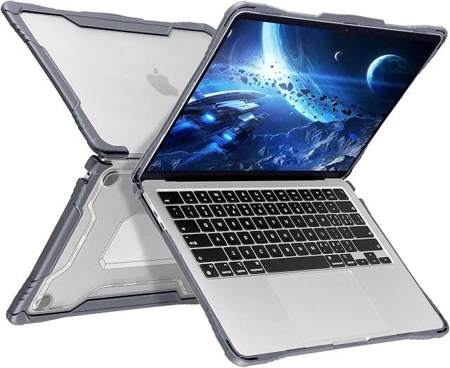 BlueSwan Etui kompatybilne z MacBook Air 13,6 cala M2 A2681 2022, etui ochronne z odporną na uderzenia ramą z TPU, szare