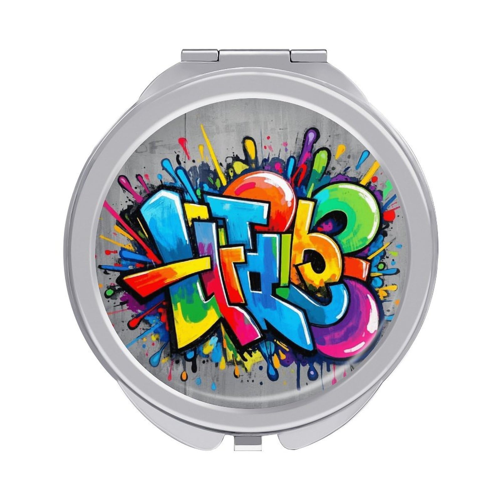 Fekiloot Style Graffiti Travel Makeup Mirror Handheld Compact Mirror Portable Pocket Mirror Double-Sided 1X/2X Magnifying For Handbag And Purses