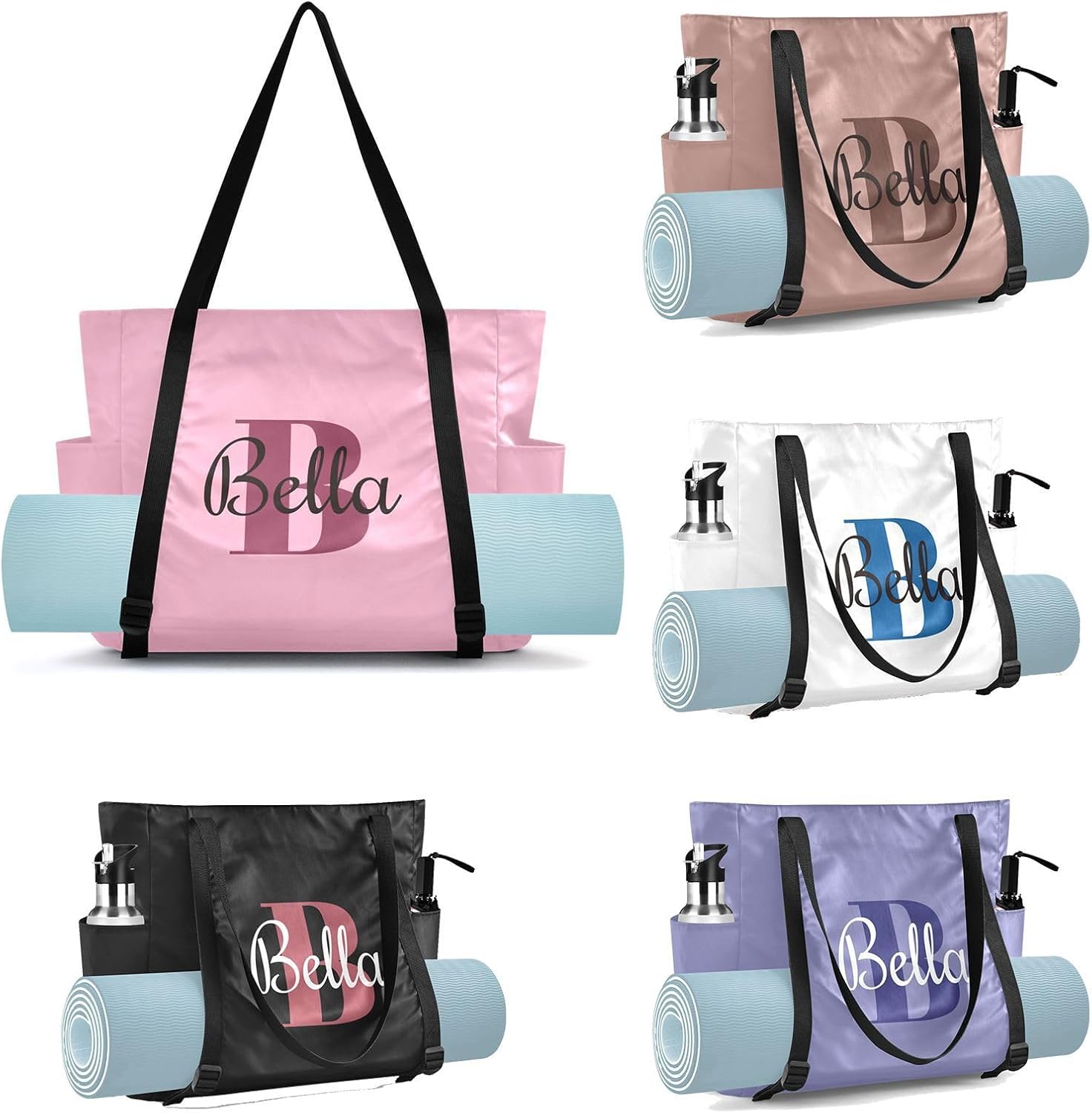 MCHIVER Custom with Name Yoga Bag for Women Personalized Yoga Mat Bag Shoulder Bags for Office Travel Pilates Fit Most Size