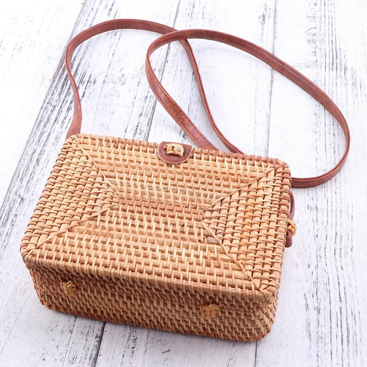 SEWACC Women round Rattan Backpack Crossbody Bag for Summer Beach