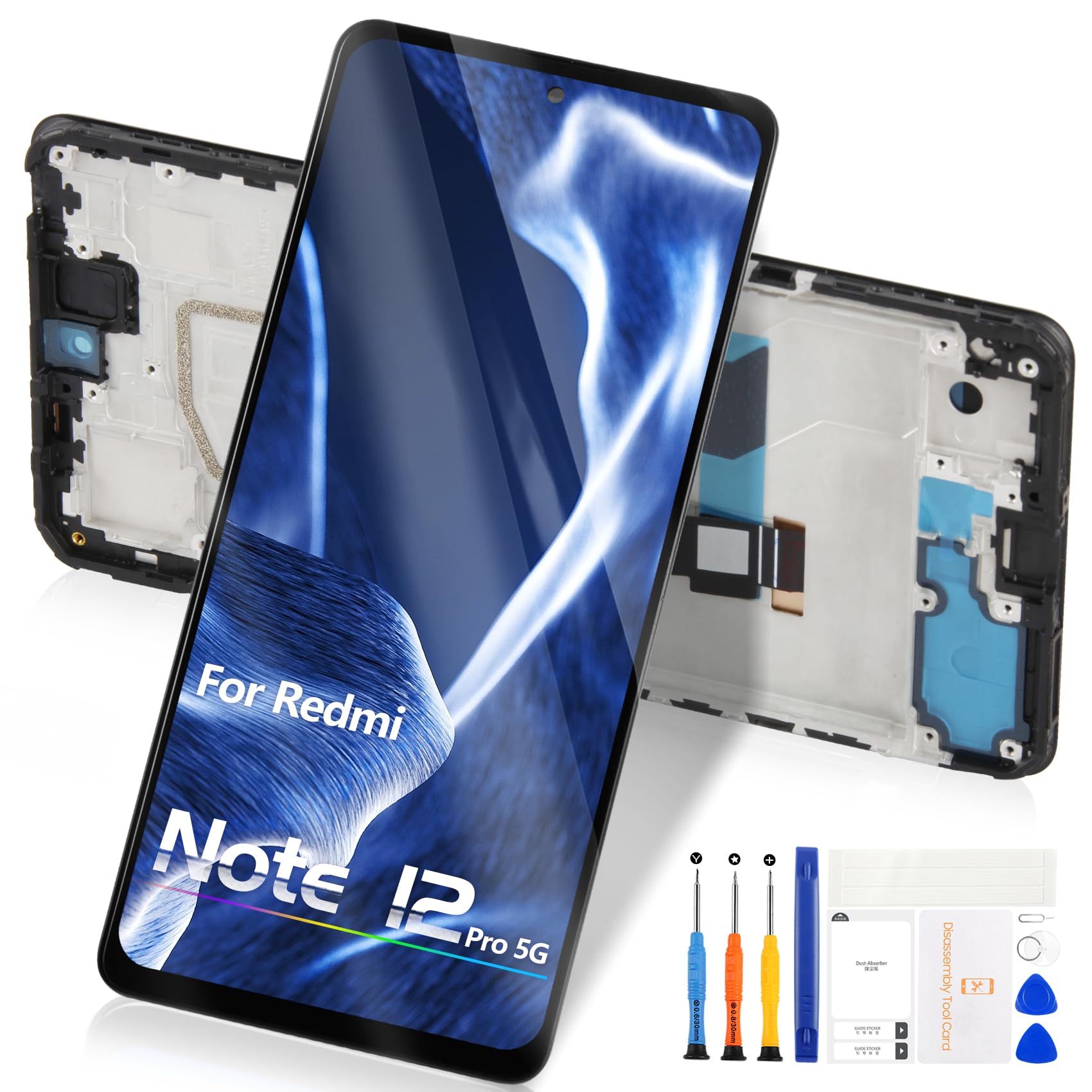 For Xiaomi Redmi Note 12 Pro 5G LCD Screen Replacement - for Redmi Note 12 Pro 5G LCD Display Touchscreen 22101316C 22101316I 22101316G Digitizer Replacement Glass Assembly with Frame