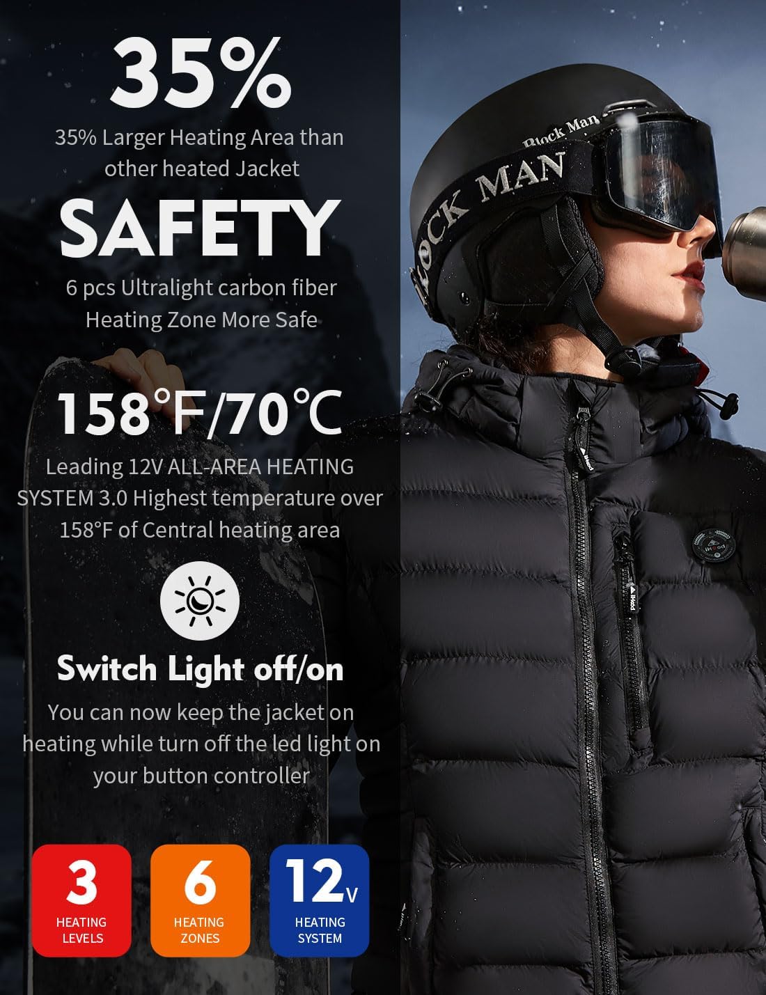 iHood Women's Heated Puffer Jacket With 12V Battery Pack-Insulated Water-Resistant Hooded Hand-Heating Electric Heated Jacket - Image 2