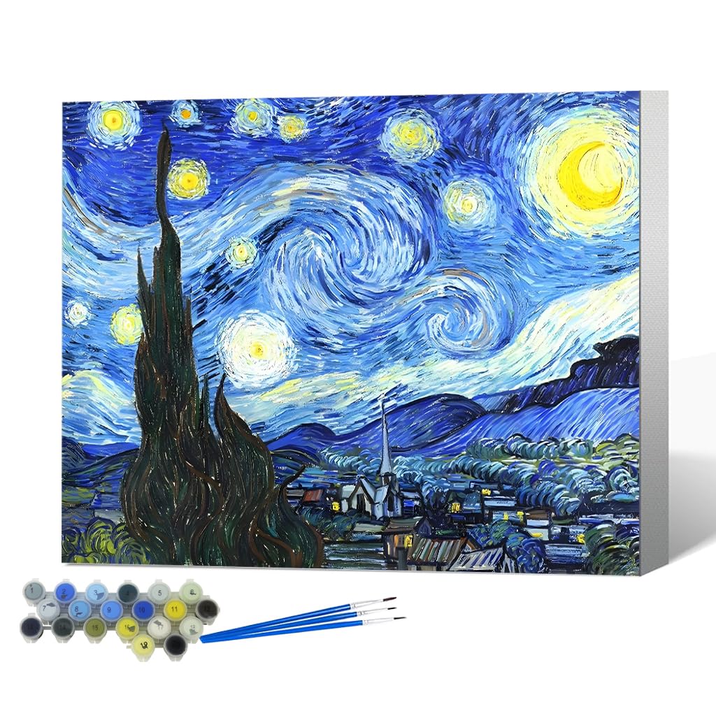HASTHIP® DIY Art Paint Kit Paint by Number Starry Night Art Painting Kit Pre-Framed DIY Canvas Oil Painting Set Beginners Art Painting Kit 15.7x19.6 inches-image-45