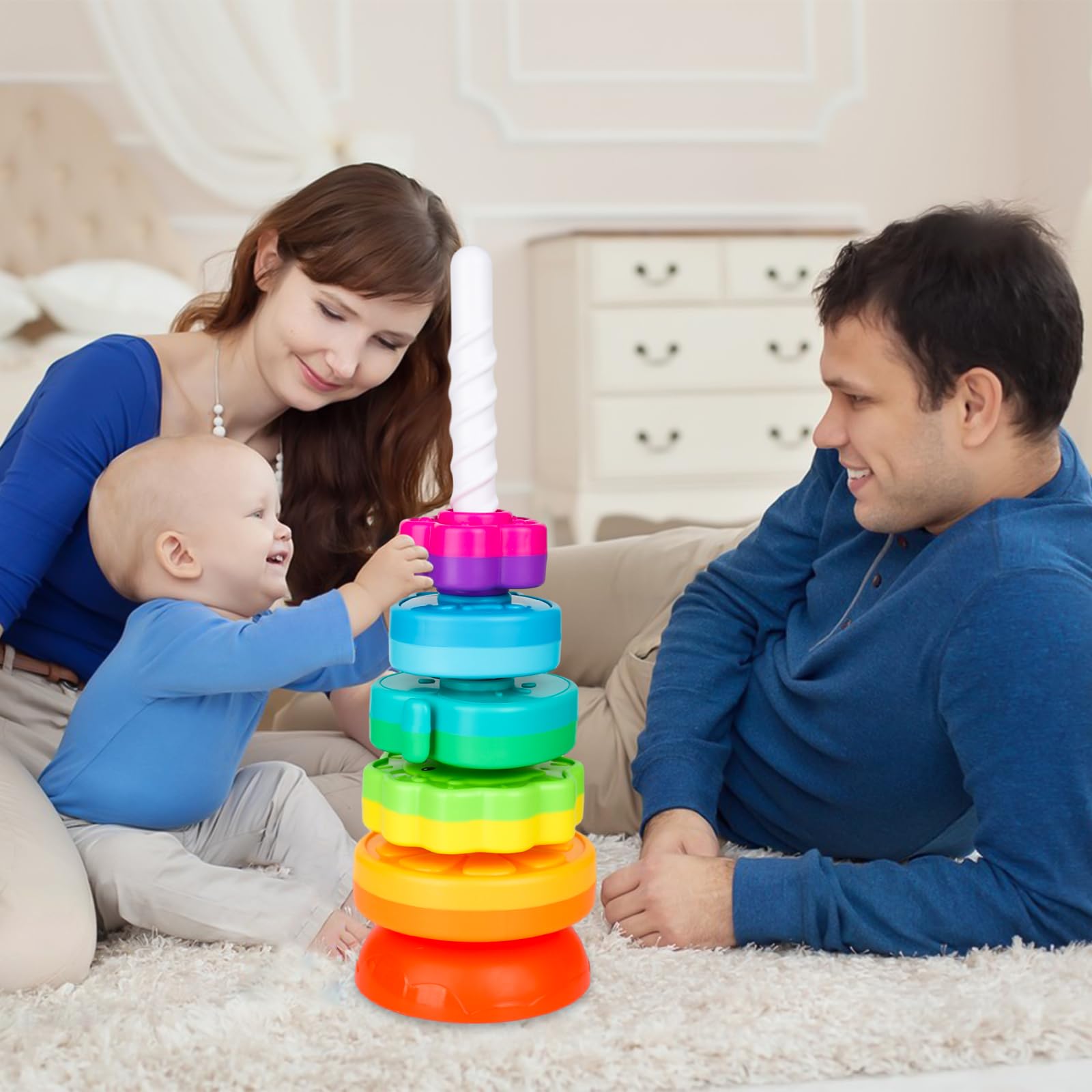 BYFWH Obrotowa zabawka dla dzieci w wieku od 12 miesięcy, możliwość układania w stosy, zabawki dla małych dzieci w wieku od 1 do 3 lat, zabawki Montessori do nauki sensorycznej dla dzieci