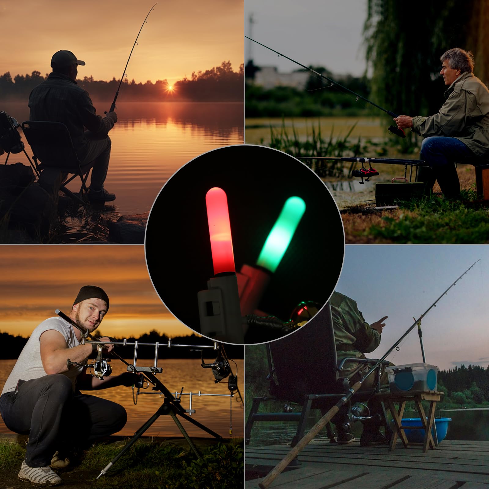 Mineup Campane di Allarme da Pesca, 6pcs Allarme Morso di Pesca Notturna, Luci di Allarme da Pesca, Accessorio per La Pesca Notturna, Indicatore di Abboccata A LED, Luce Notturna per Pesca