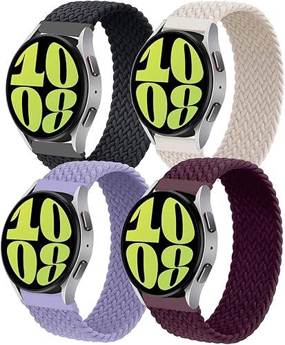 Paquete de 4 correas trenzadas Solo Loop para Samsung Galaxy Watch 6 6 Classic 5 4 1.575 in 1.654 in 1.732 in 1.811 in 1.693 in 1.850 in 5 Pro 1.772