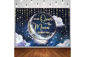 7x5ft We are Over The Moon Baby Shower Backdrop Galaxy Moon Starry Night Party Decoration