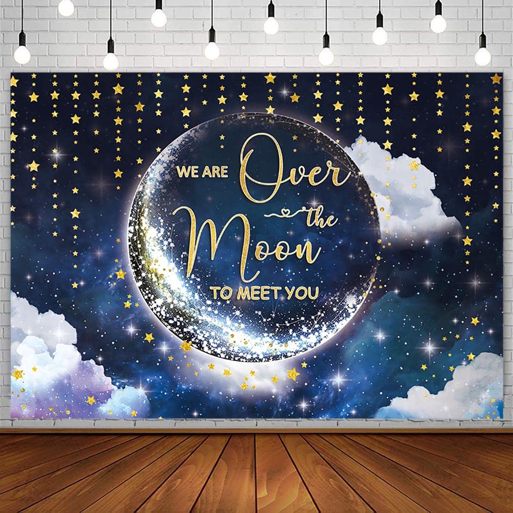 "Over The Moon" Wooden Sign - Baby Shower & Gender Reveal Backdrop Decor, Twinkle Little Star Party Wall Decoration