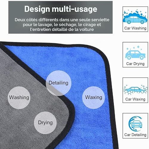 URAQT Microfibre Cleaning Cloths, 12 Pack Car Cleaning Cloths, Two-layer Thickened Microfibre Towels, Lint Free Super Absorbent Cleaning Towel for Household and Car Washing, Drying, Detailing, 40x30cm - 5