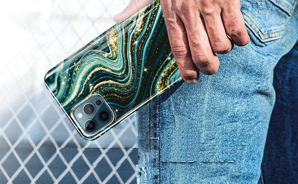 Miniatura 6 de luolnh Funda dorada con purpurina brillante compatible con iPhone 14 Pro, diseño de mármol, a prueba de golpes, delgada, de silicona suave, funda