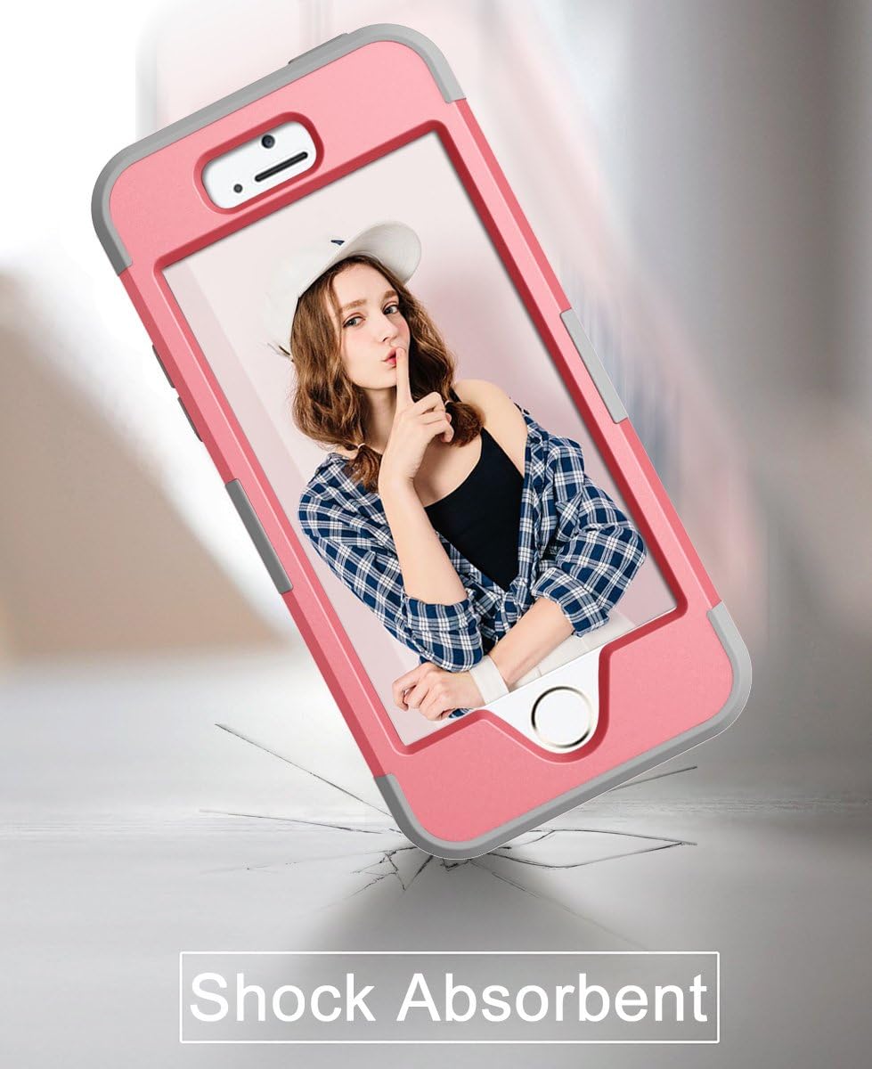 Hocase iPhone 5s Cute Case with Sparkly Glitter Bling Rhinestones Hybrid Dual Layer Protective Hard Back Cover+Silicone Bumper for Apple iPhone 5/5s/SE - Light Pink/Grey