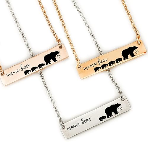 Mama Bear Necklace Mama Bear Necklace with Cubs Mama Bear with cubs Mom Necklace Bar Necklace Mama Bear Jewelry Mother's Day Gift MBEAR-BAR