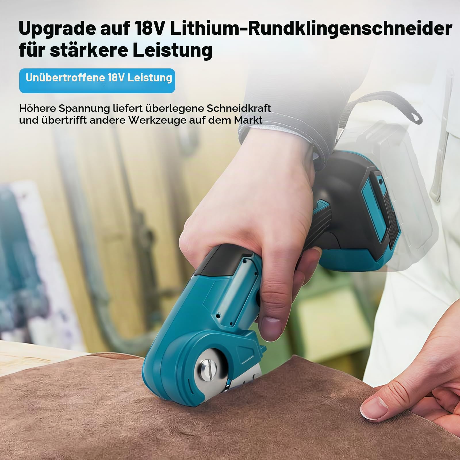 Akku Kartonschneider Kompatibel mit Makita 18V Akku (Kein Akku), Kabelloser Kartonschneider, Elektrische Stoffschere mit 3 Klingen und Aufbewahrungstasche, 6mm Schnitttiefe für Leder, Kunststoff