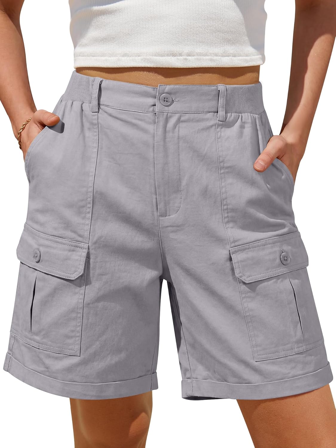 ANRABESS Bermuda Shorts for Women Cargo 2026 Summer Casual High Waisted Shorts Outdoor Beach Vacation Clothes with 6 Pockets