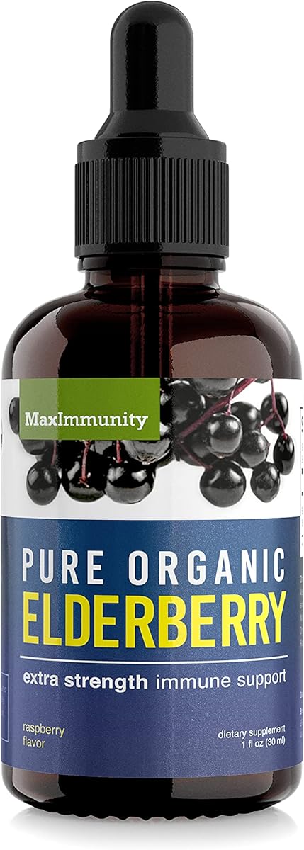 MaxImmunity Organic Elderberry Syrup, 30 Day Supply, Black Elderberry Liquid for Immune Support, Sambucus Elderberry Syrup - Liquid Extract Drops for Kids & Adults - Extra Strength (1 Pack)