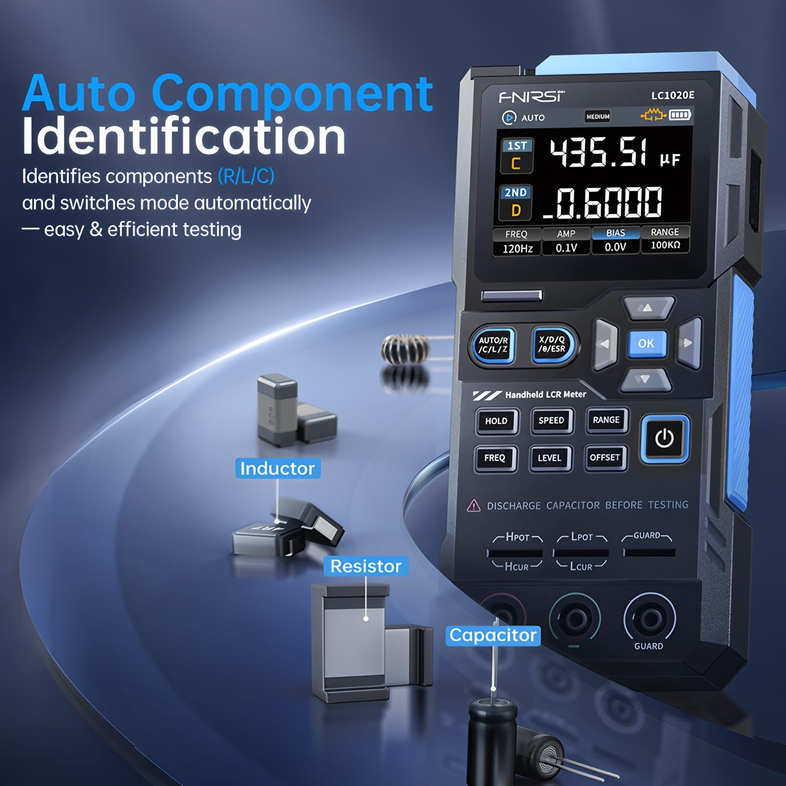 FNIRSI LC1020E Hochpräzise digitale Brücke LCR ESR Tester Widerstandskapazität Induktivität elektronische Komponentenmessung