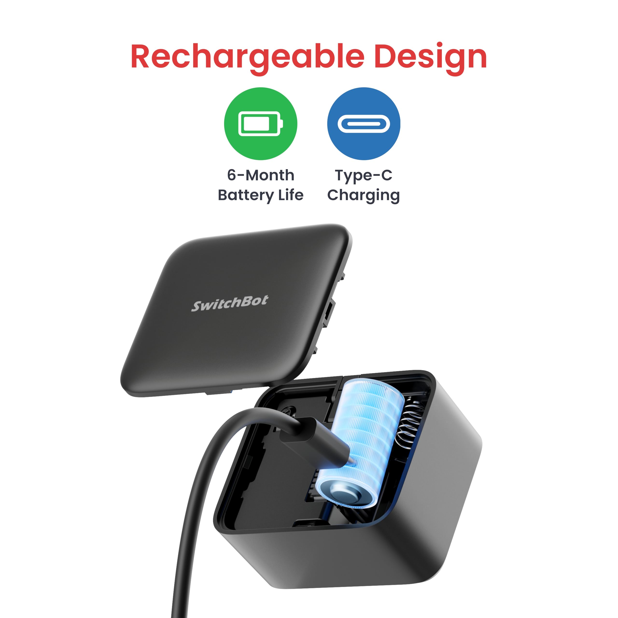 SwitchBot Smart Bluetooth Switch Toggle (Wiederaufladbar) - Fingerbot für Schalter, 1,0kgf, USB-C, App-Timer, fügen Sie Hub hinzu für Alexa, Siri & Matter, Schwarz