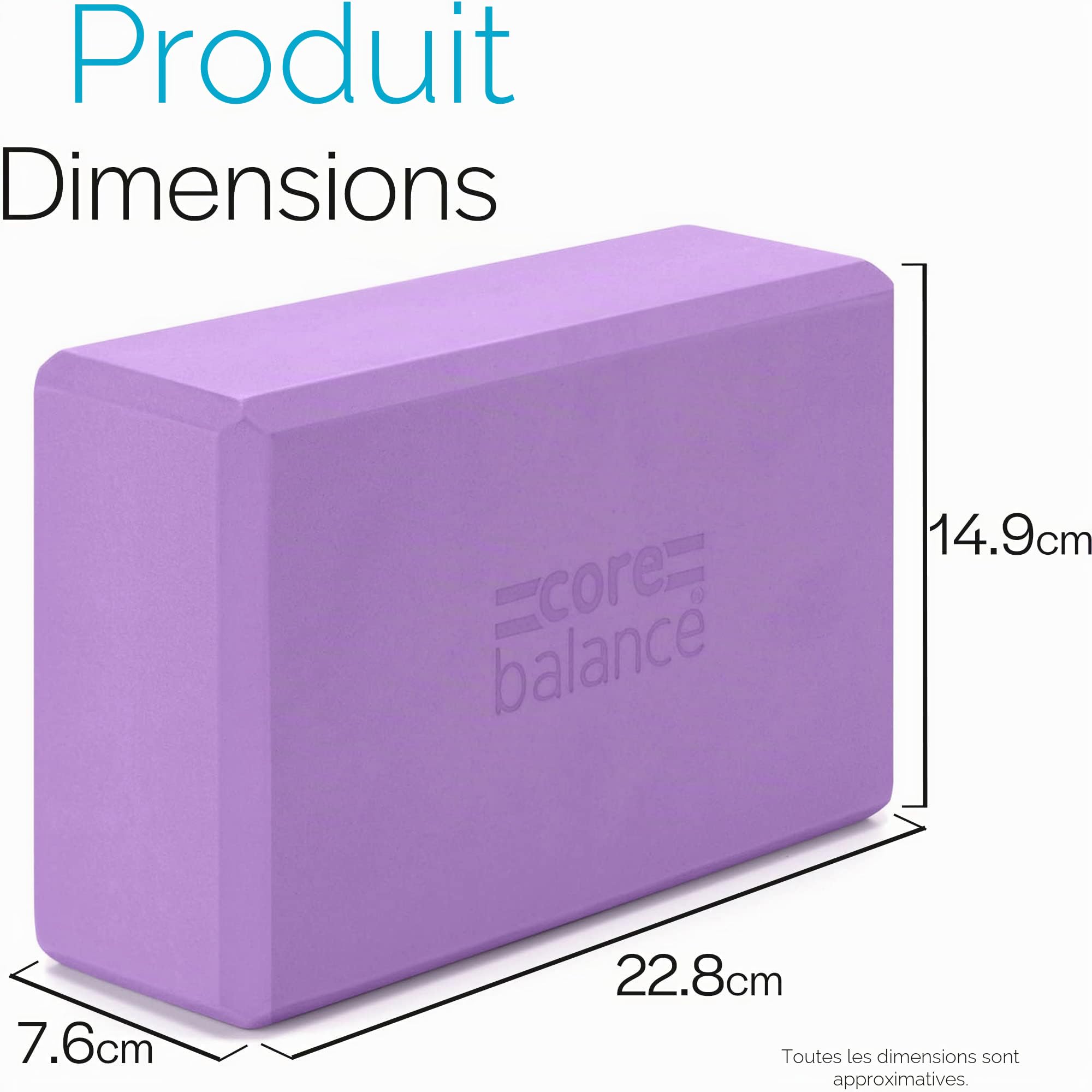Core Balance - Lot 2 Blocs de Yoga + 1 Sangle - Brique Confort, Robuste, Légère en Mousse EVA Haute Densité pour Stretching, Fitness, Pilates - Ceinture Coton avec Boucle de Serrage D, 5 Couleurs