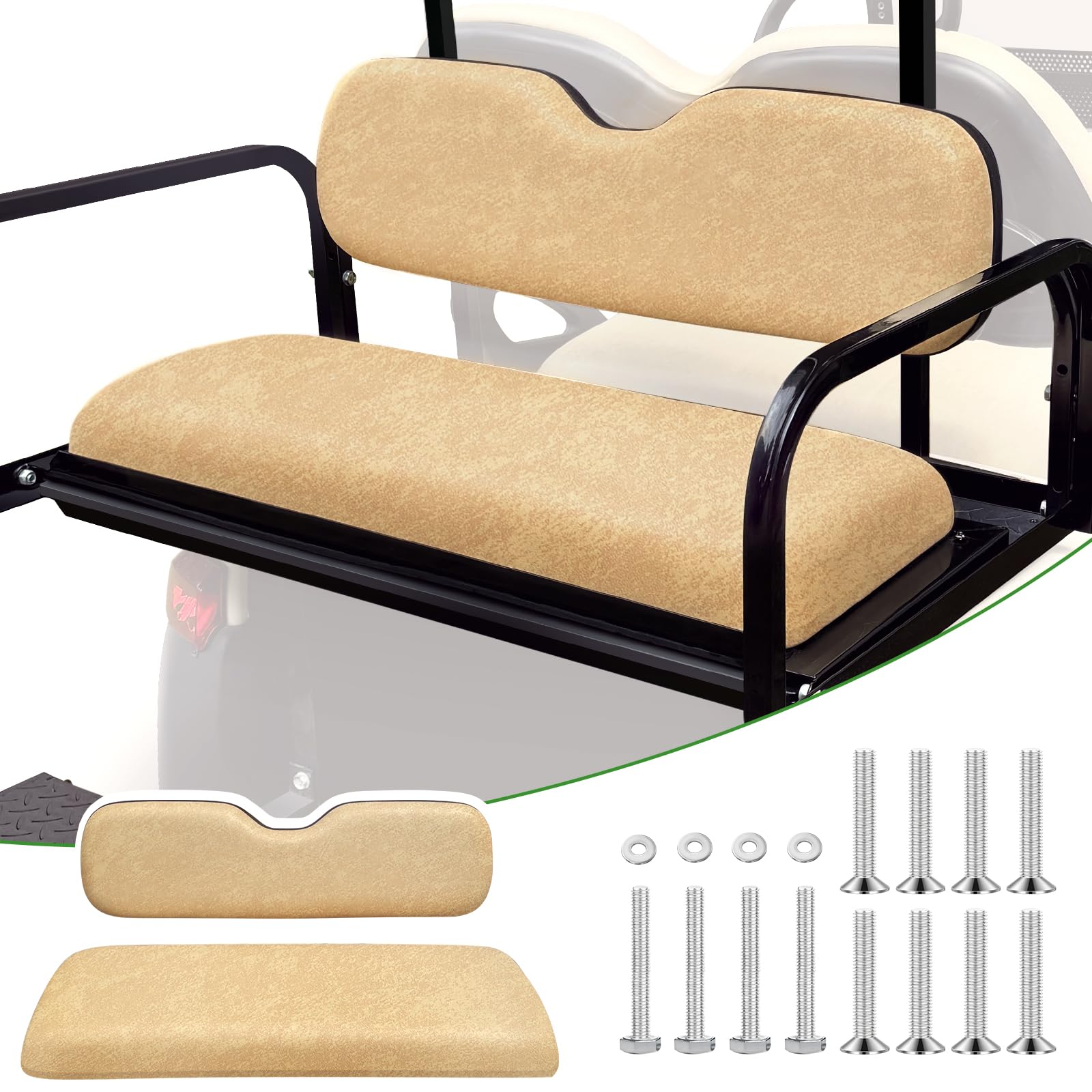 Universal Rear Replacement Cushions for Golf Cart Flip Rear Seat,Golf Cart Back Seat for EZGO TXT RXV ST for ST Sport for Valor Models for Club Car,Seat Bottom Cushion and Back Cushion Set