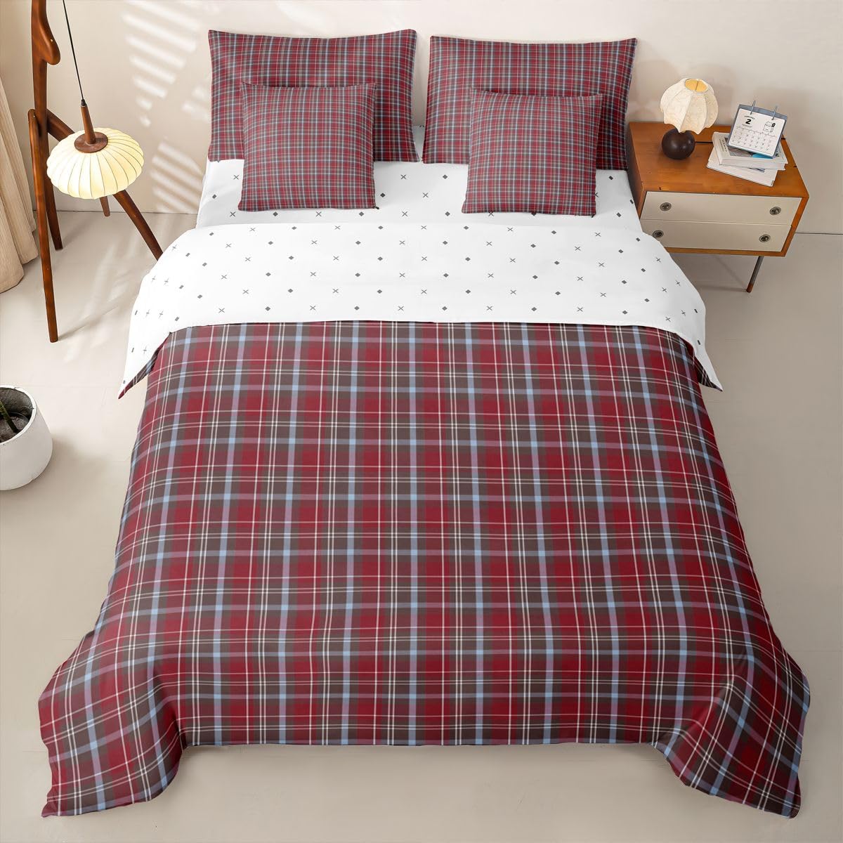 Loussiesd Set completo di biancheria da letto con copripiumino, lenzuola, federe, federe, 7 pezzi, colore: rosso