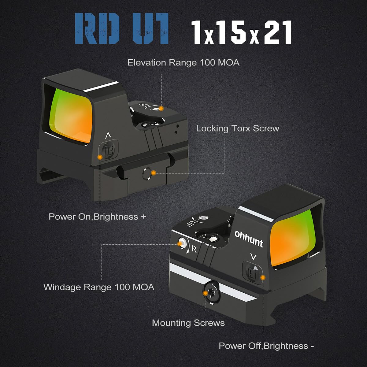 Amazon.co.jp: ohhunt RD U1 オプティクス ドットサイト 3 MOA 21X15mm