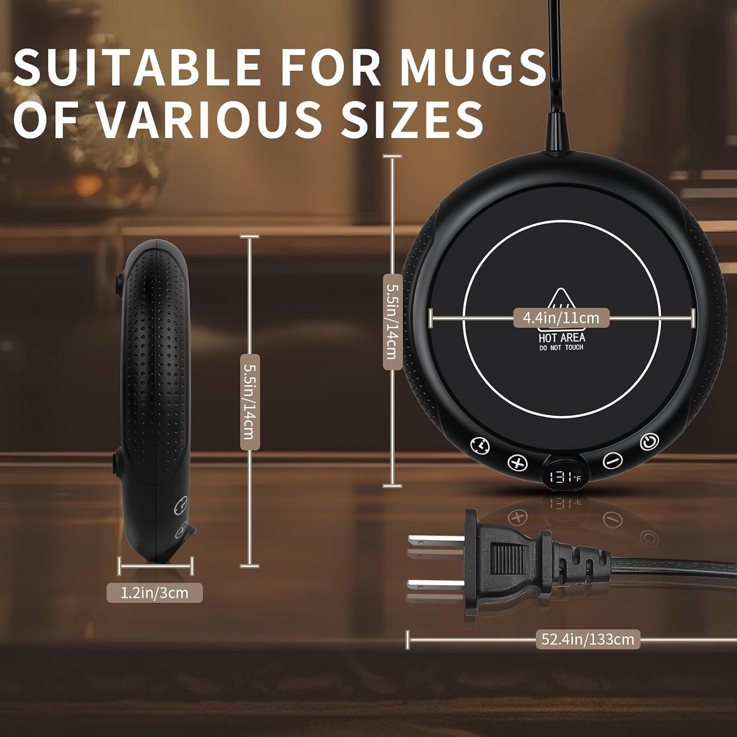 Coffee Mug Warmer, Electric Cup Warmer for Desk, Candle Warmer Plate with Temperature Display, 8-Temp Setting & 1-12H Timer, Stocking Stuffer Christmas White Elephant Coffee Gifts for Adults Women Men