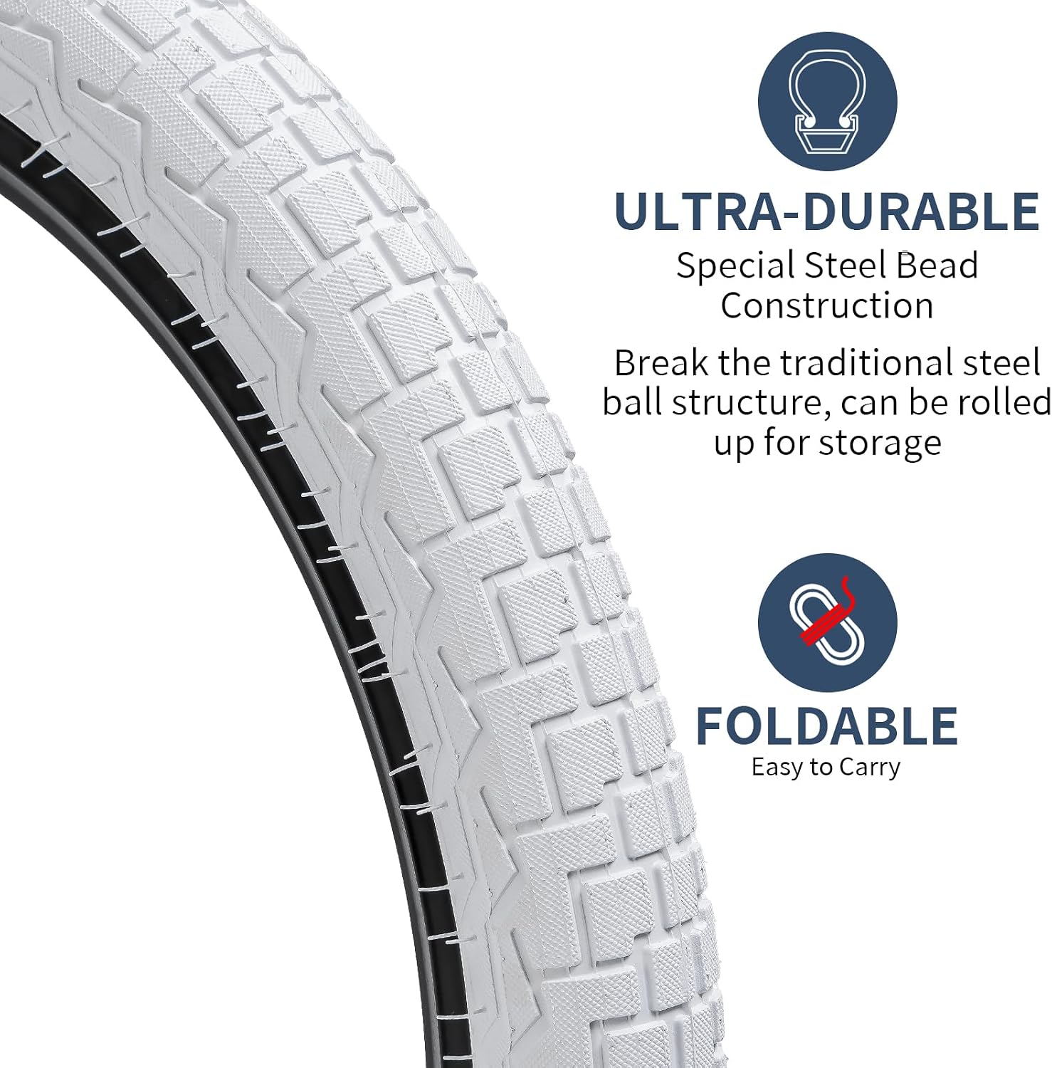 YUNSCM 2-PCS 16" Kid Bike Tires 16x2.0/52-305 Compatible with Road Bike 16 x 2.0 16x2 Bicycle Tires,White Color