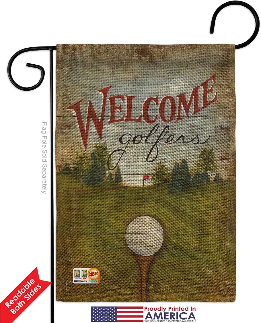 Welcome Golfers Burlap Garden Flag Sports Golf 18 Hole Ball Championship Club Entertainment Activity Physical Small Decorative Gift Yard House Banner Double-Sided Made In USA 13 X 18.5