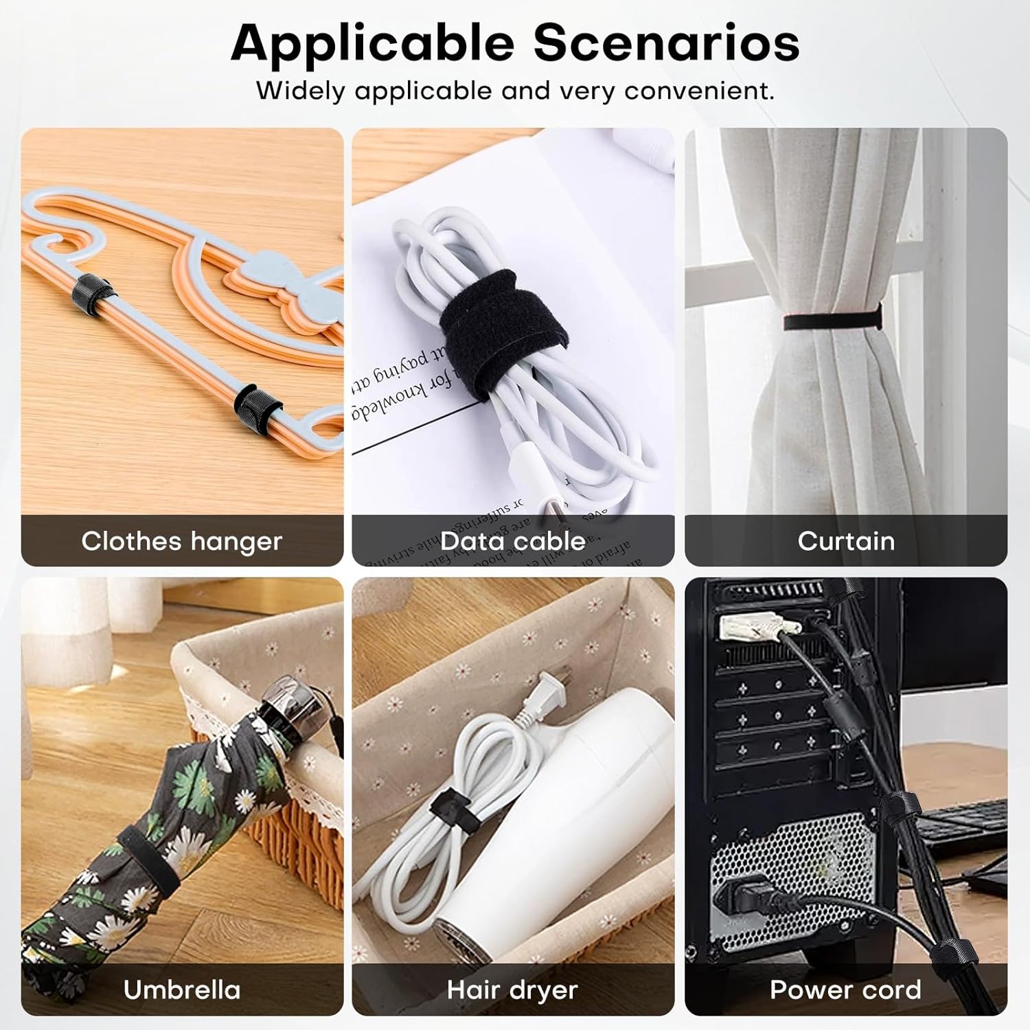 62PCS 8in Adjustable Reusable Cable Straps – Multi-Purpose Microfiber Cord Organizer for Wire Management, Electronics & Accessories