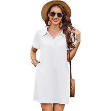 Womens 100% Linen Button Down Shirt Dress Summer Casual Collared Short Sleeve Beach Cover Up Shirts Dress with Pocket