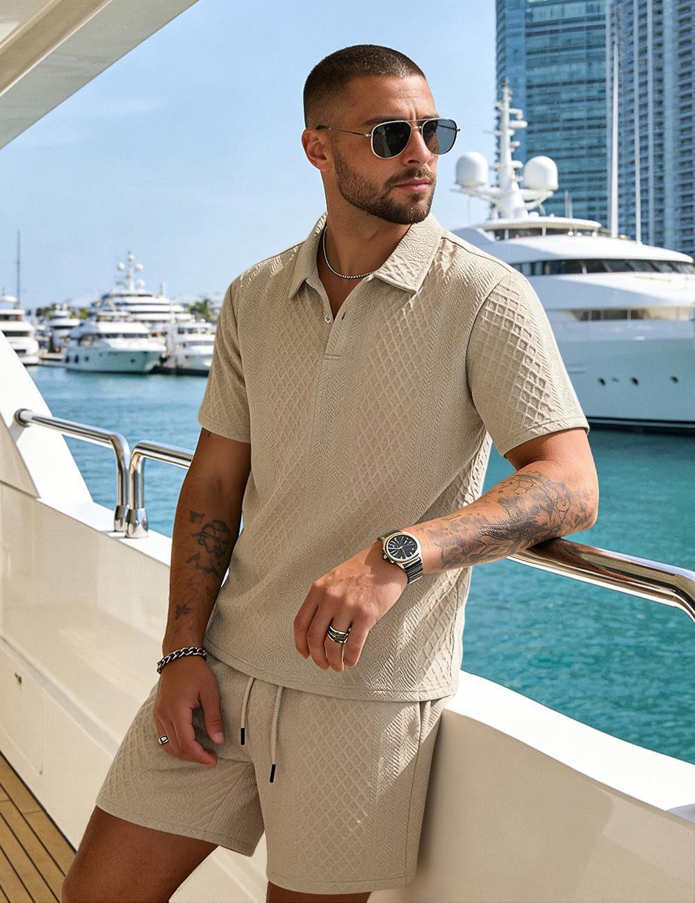 Men's 2 Pieces Outfits Casual Polo Shirt and Shorts Set Collar Athletic Jogging Summer Tracksuit image 4
