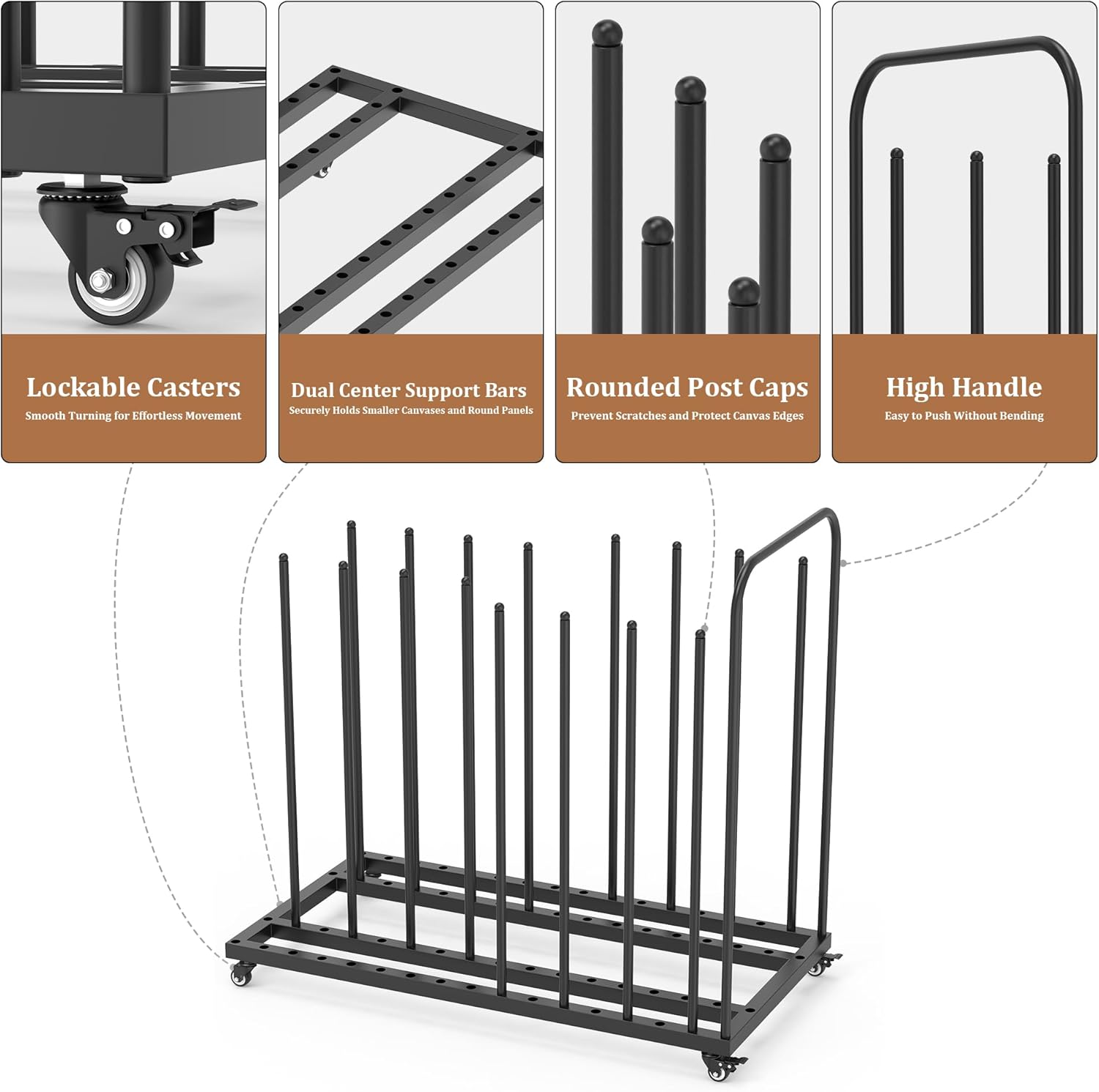 GARVIN Art Storage Rack with Caster Wheels, Art Drying Rack Metal Storage Stand with 7 Slots, Heavy-Duty Canvas Organizer for Artwork, Prints and Panels for Art Studio, Classroom and Gallery