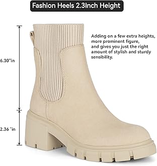 Athlefit Women's Chelsea Boots Fashion Slip on Platform Ankle Boots Lug Sole Chunky Booties