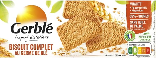 GERBLÉ – Biscuits Complets au Germe de Blé – Riches en fibres – Sans Huile de Palme – Nutri-Score B – 5 Sachets Individuels – 25 Biscuits – 210 g - 2