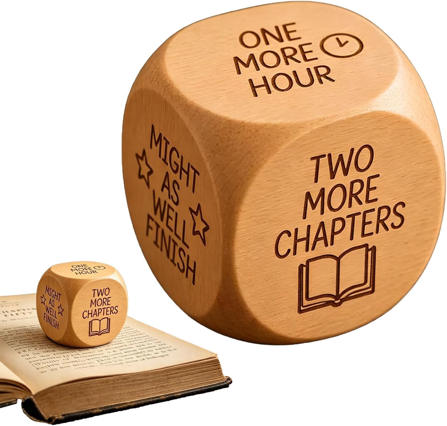 Wooden Reading Decision Dice, Fun Reading Decision Dice, Reading Challenge Dice with 6 Engraved Prompts, Fun Book Club Play, Bookshelf Decor, Funny Gift for Reader & Teachers & Librarians (1PC)