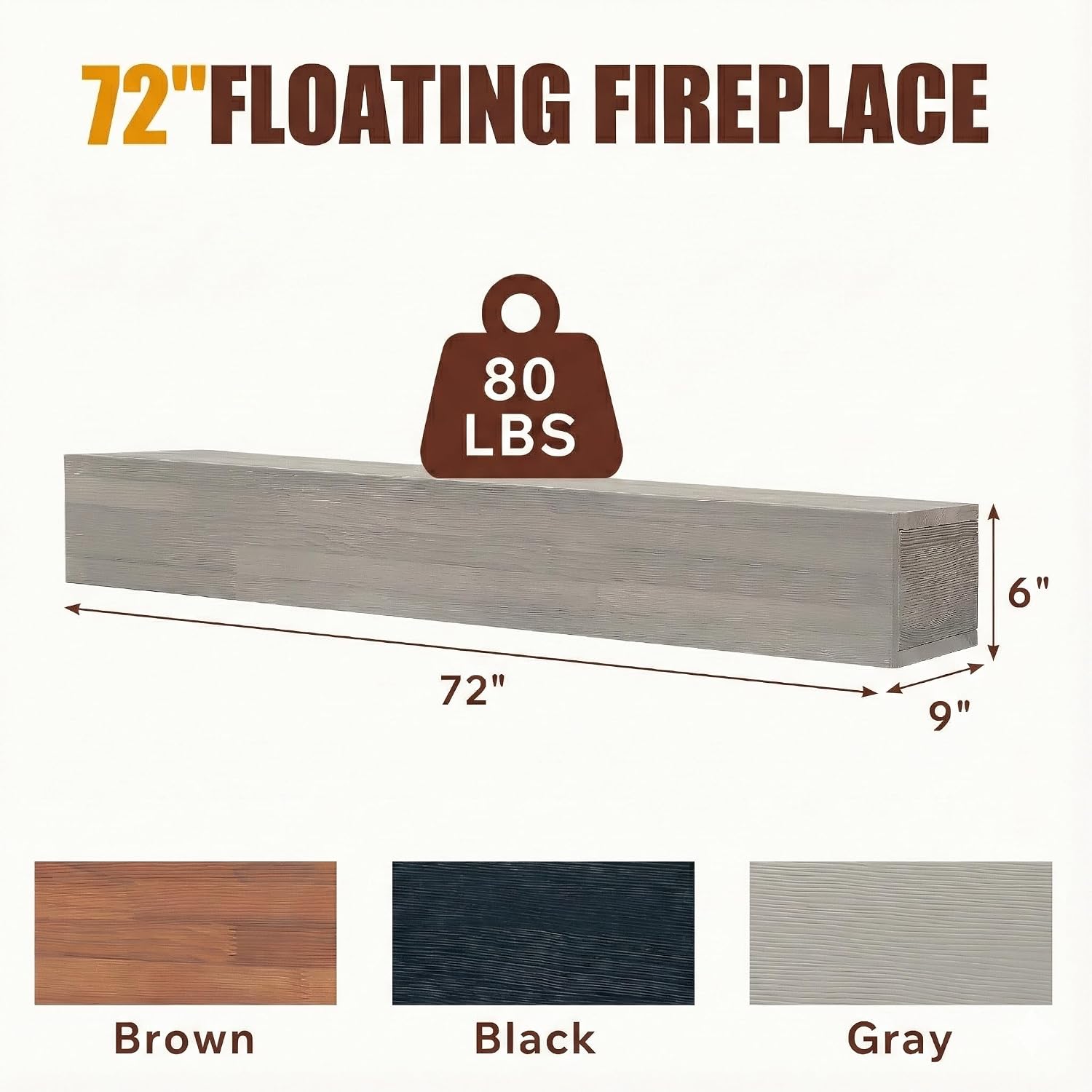 72 Inch Rustic Wood Fireplace Mantel Shelf, Gray Solid Cedar Floating Wall-Mounted Shelf for Home Decor, Farmhouse Mantle for Living Room Kitchen