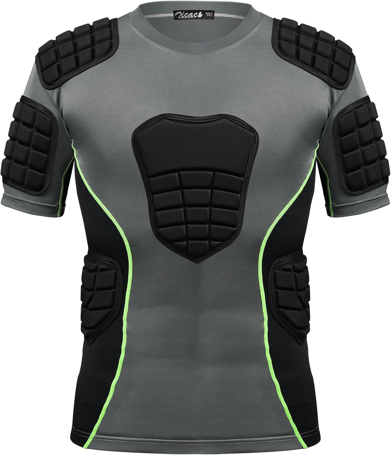 Zicac Padded Compression Shirt 8-Pads Football Rib Protectors Padded Shirt Chest Protective Gear Sports Rash Guards for Football Rugby Baseball