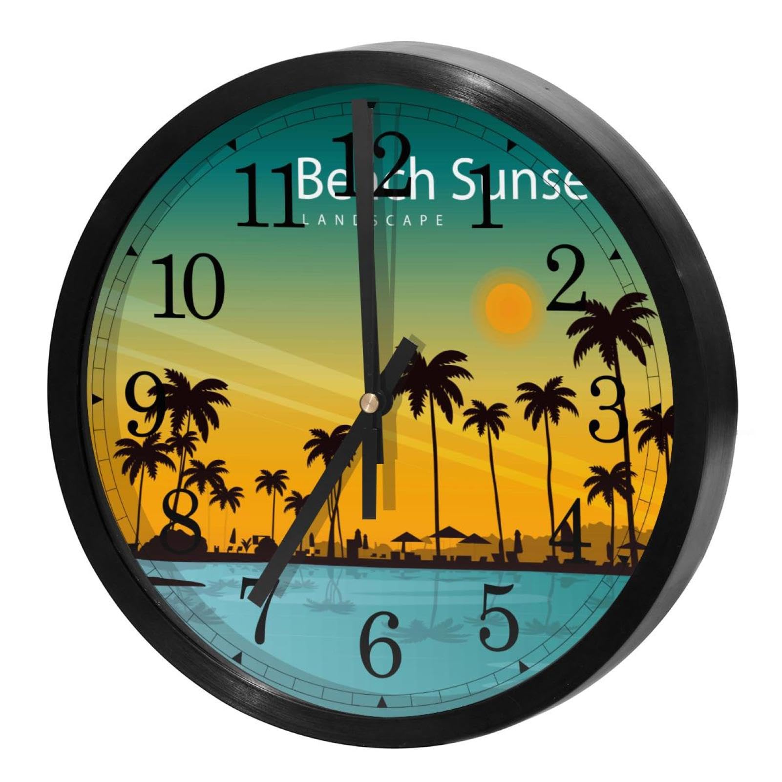 Horloge murale sans tic-tac silencieuse avec cadran coucher de soleil à pile