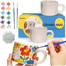 Paint Your Own Mug Kit for Adults Kids, DIY Ceramic Mug Painting Set with 2 Blank White Coffee Mugs, Paints and Brushes, Creative Craft Gift for Mothers Day, Fathers Day & Valentines Day
