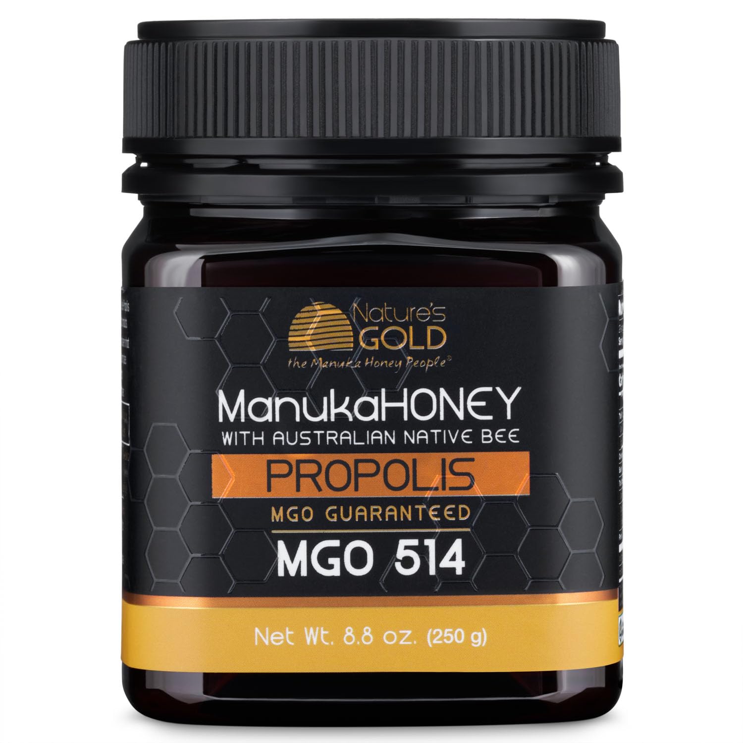Nature’s Gold Raw Manuka Honey with Australian Native Bee Propolis, MGO 514+ | 8.8oz (250g), 100% Pure Genuine Traceable Hive to Home