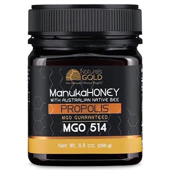 Natures Gold Raw Manuka Honey with Australian Native Bee Propolis, MGO 514+ | 8.8oz 250g, 100% Pure Genuine Traceable Hive to Home