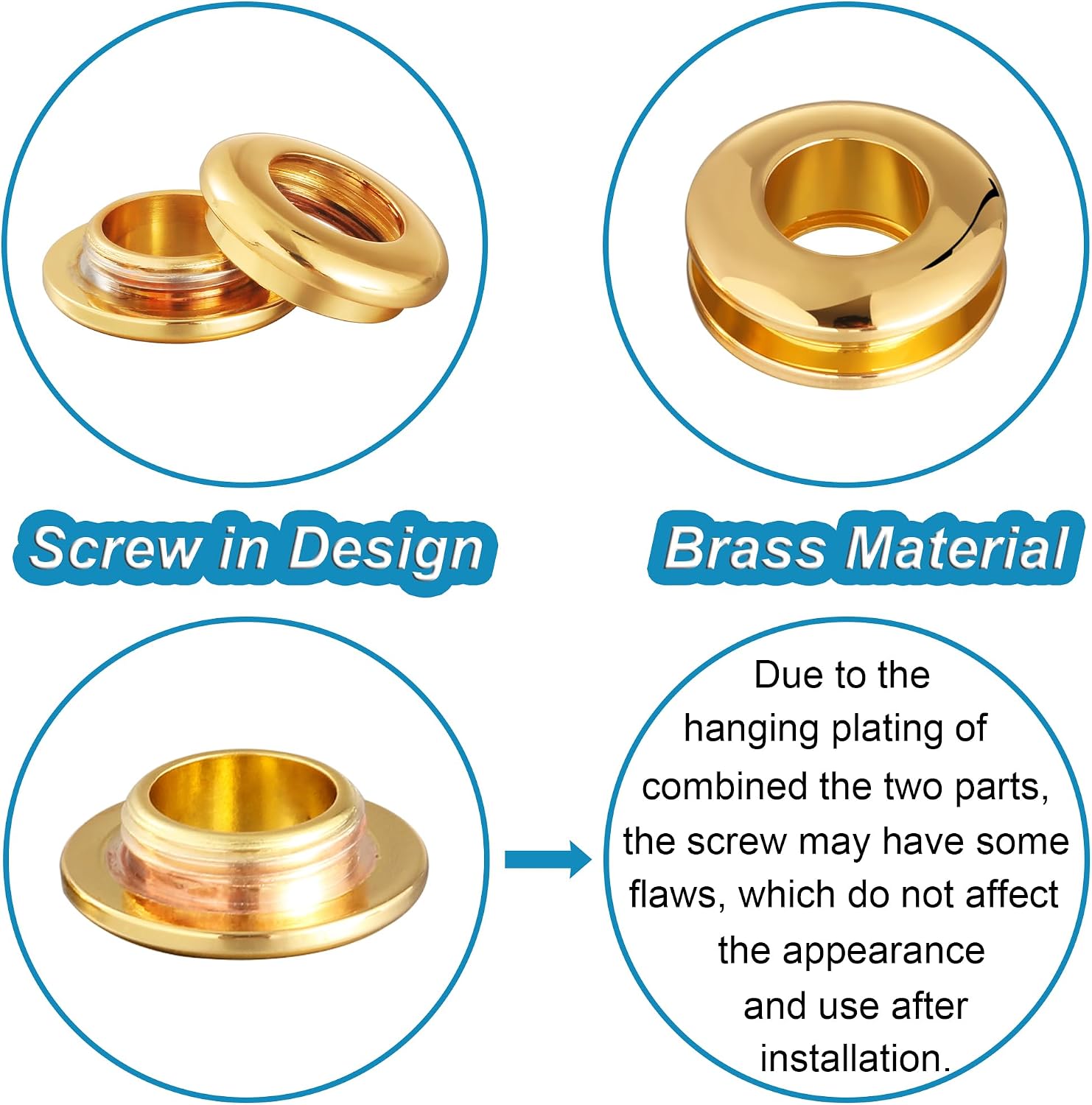 6 Sets Brass Grommets Kit Eyelets and Grommets 8mm Inside Hole Size with 12mm Leather Hole Punch Tool Handbag Purse Hardware Screw Grommets for Repair and Making Leather Crafts (Gold)