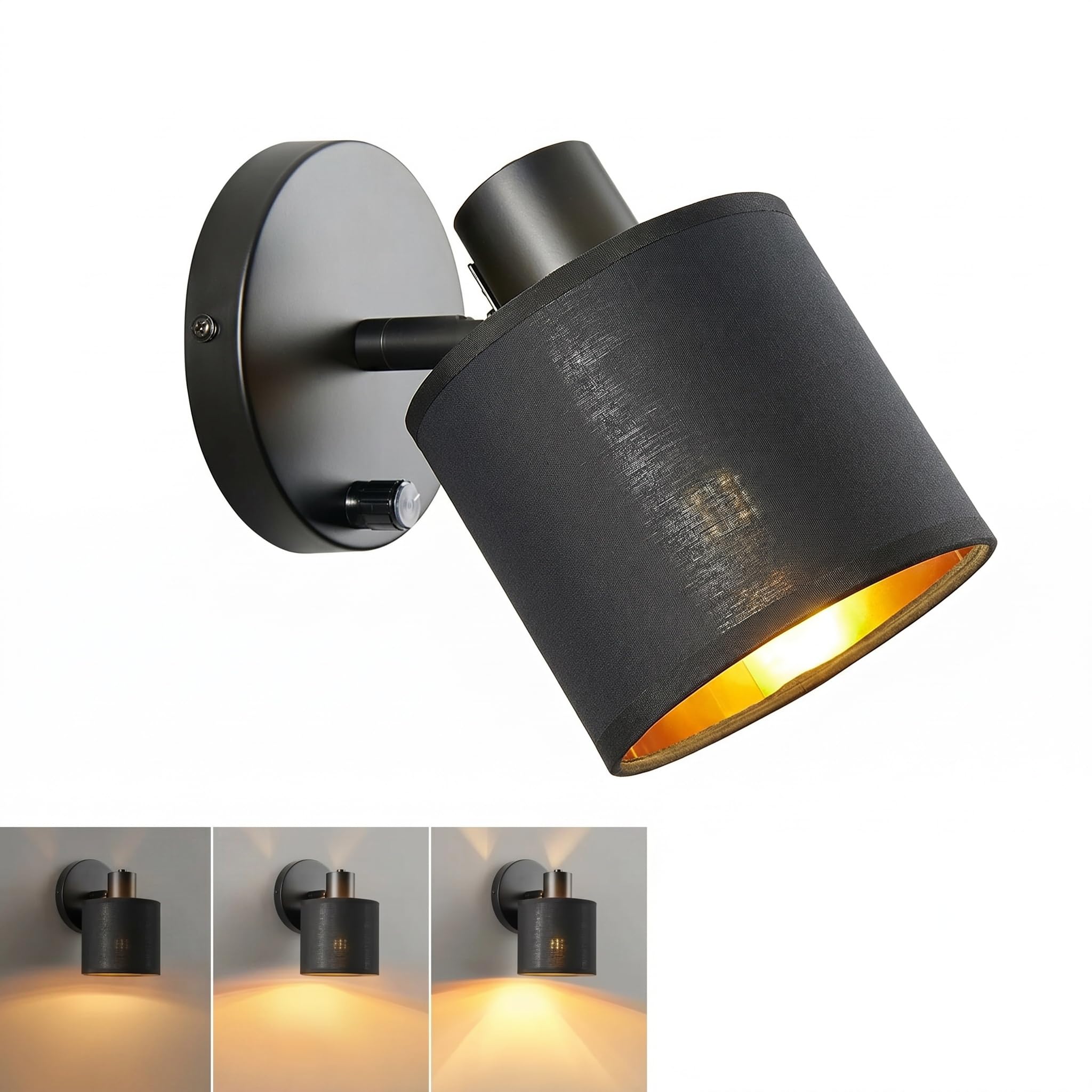 Aplique de pared vintage Yexati E27 regulable negro con interruptor y cabezal giratorio 8